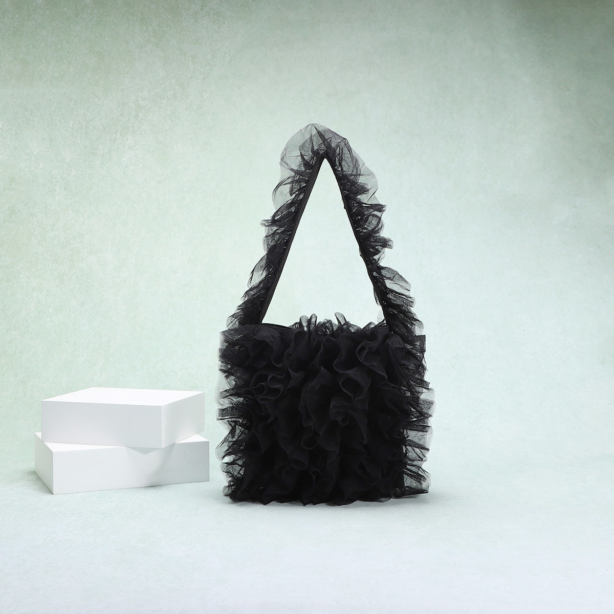 Sweet Girl Style Lace Pleated Bag Lace Soft Mesh Splicing Handbag Celebrity Style Underarm Shoulder Bag
