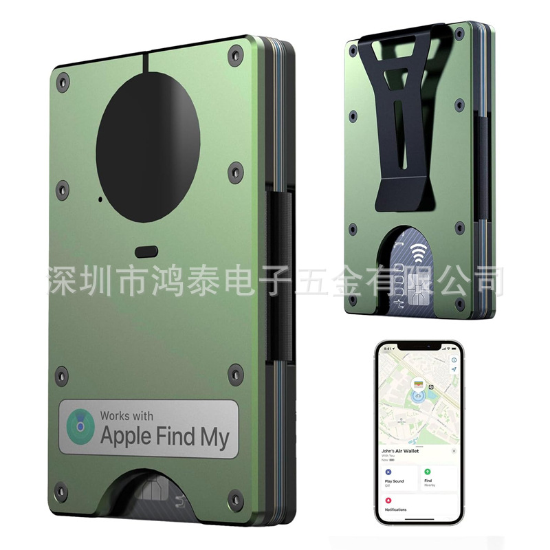 AirTag metal money clip with built-in Apple Airtag chip, trackable wallet, supports RFID blocking function
