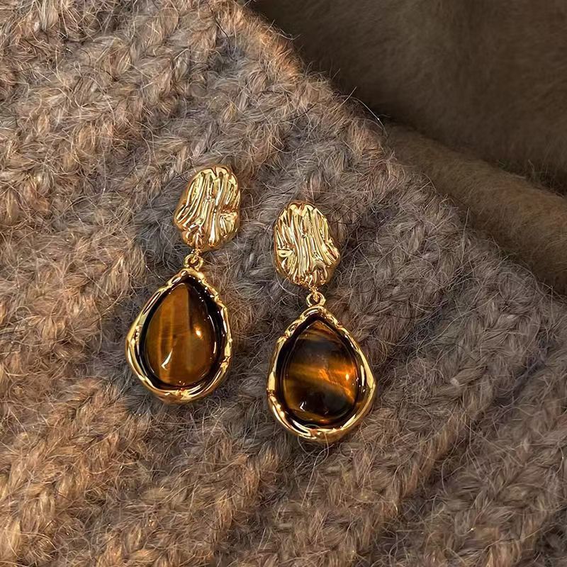 Maillard amber ear studs for women stainless steel needle ear accessories