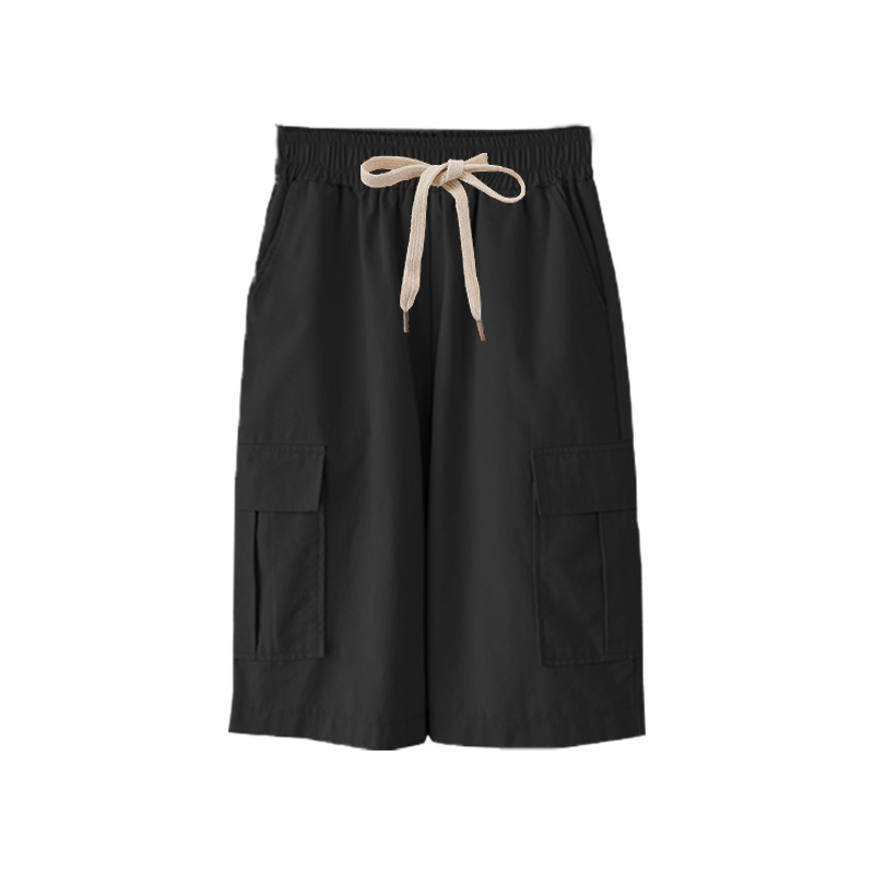 Plus size women summer thin high waist wide-leg 300 jin casual mid-length pants straight leg plus size elastic waist cargo pants five-tenths pants