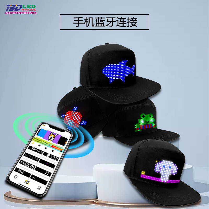 LED Hat Advertising, LED Hat Display, Bluetooth App for Controlling Colorful LED Light-Up Hats