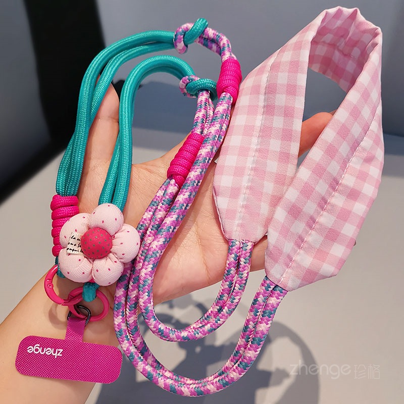 Phone strap women's crossbody wearable dopamine flower color blocking braided neck multifunctional wrist anti-loss outdoor