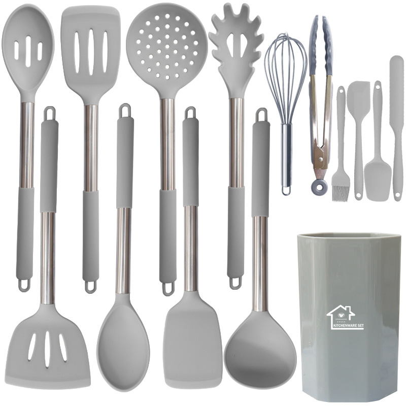 Silicone Spatula and Soup Spoon 15-Piece Set Non-Stick Silicone Spatula Stainless Steel Food Grade Household Silicone Kitchenware Set