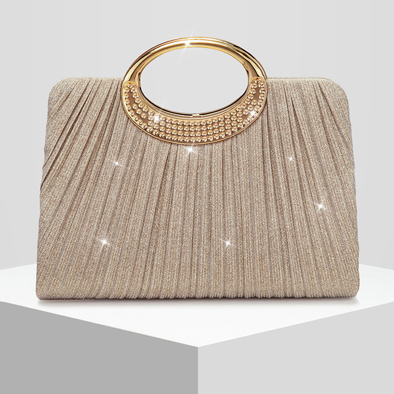 New Women's Ring Pleated Shiny Evening Bag Clutch Evening Bag Wedding Bag