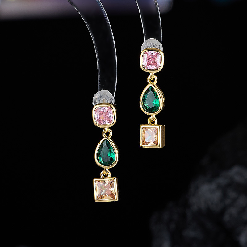 Wind earring necklace women's simple inlaid colored zircon irregular geometric necklace set