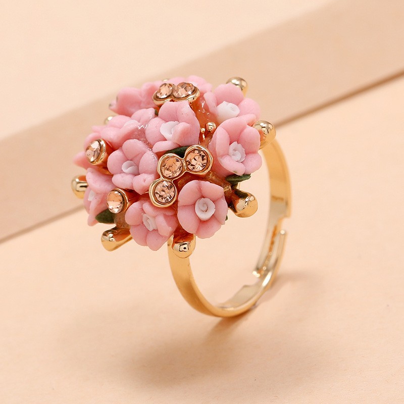 Carefully selected flower ring set women's diamond ceramic flower simple ring