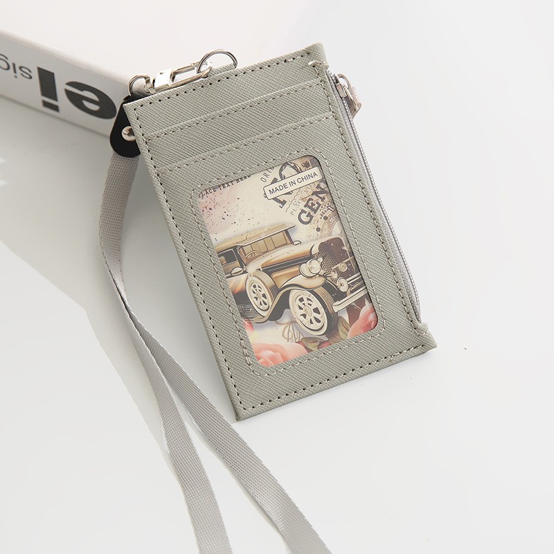 PU leather card holder with lanyard men and women card sleeve neck card holder card case coin purse multi-card slot simple card holder
