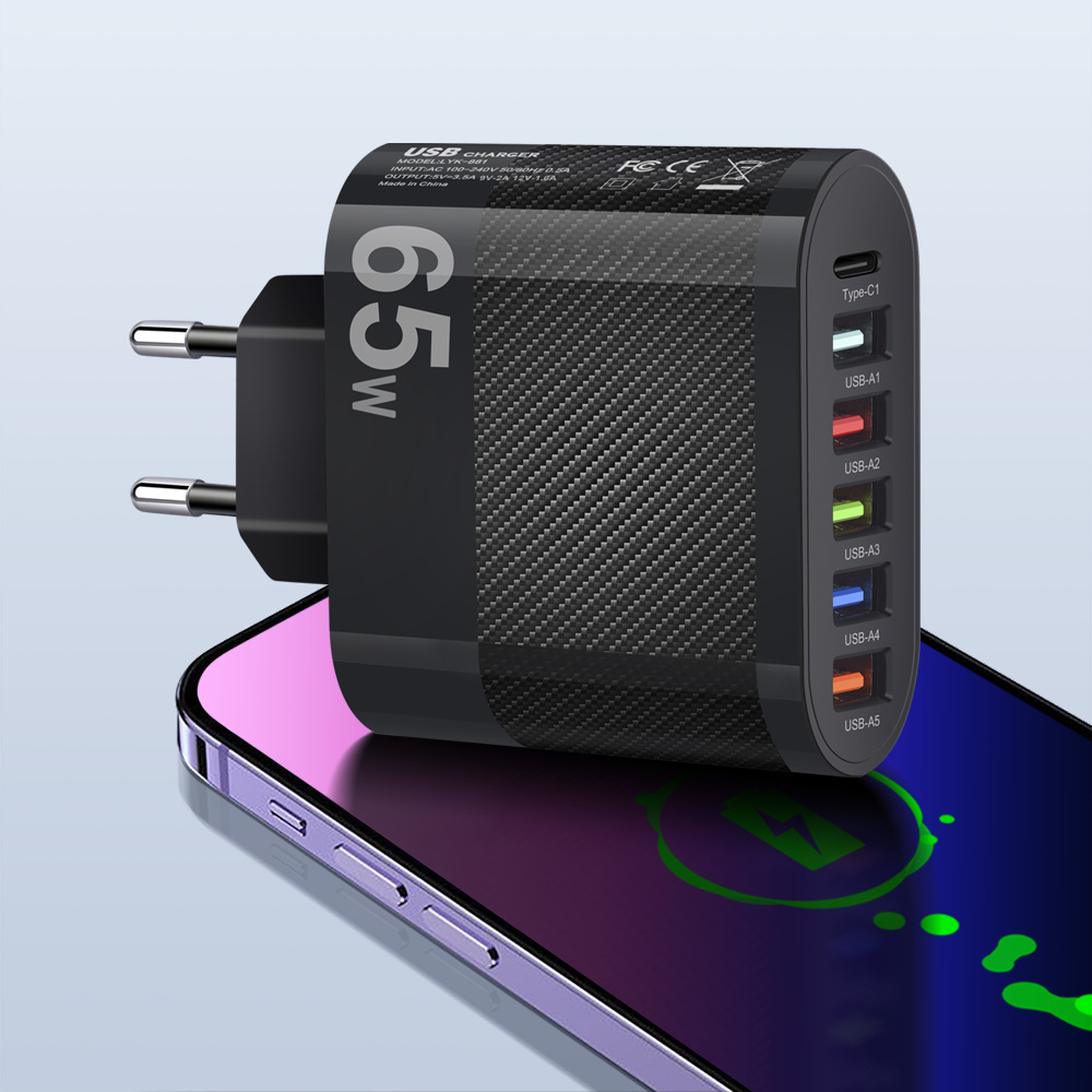 Marked 65W 5USB+Type-c Phone Charger Multi-port Charger UK Plug