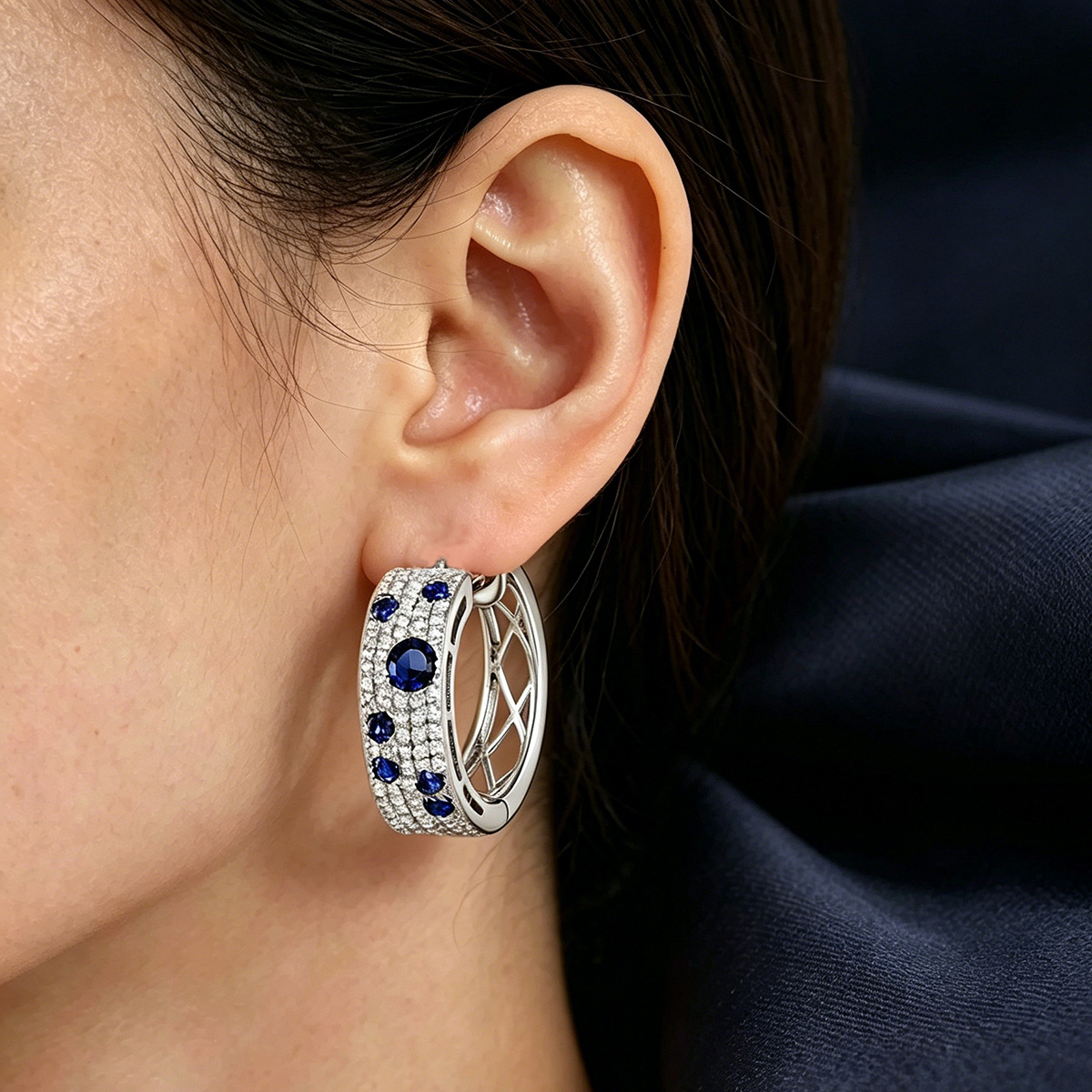 Sapphire blue zircon earring women diamond-like ear hoop earring new