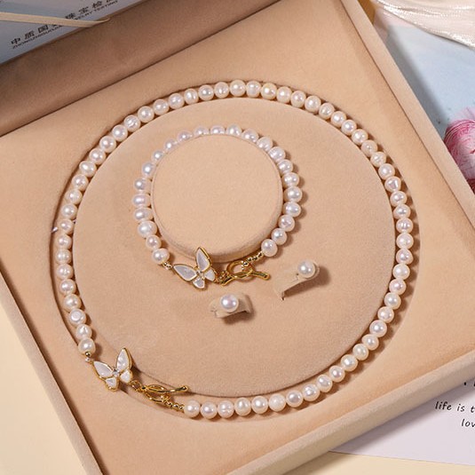 Zhuji Natural Freshwater Pearl Necklace for Women Real Pearl Set Clavicle Chain Mother's Day Gift