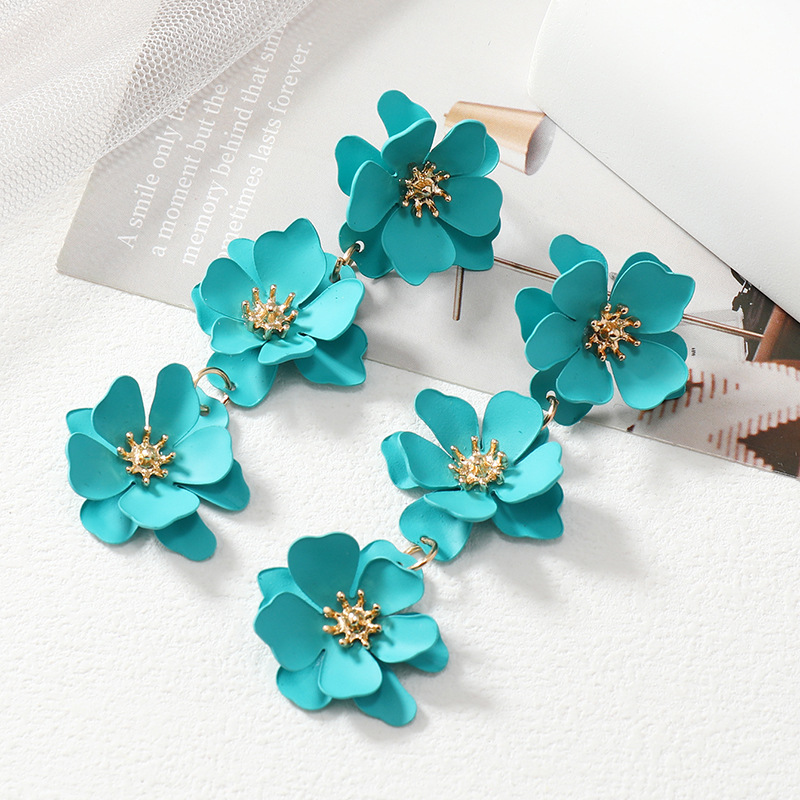 High-quality long dopamine flower earrings rose red ear studs