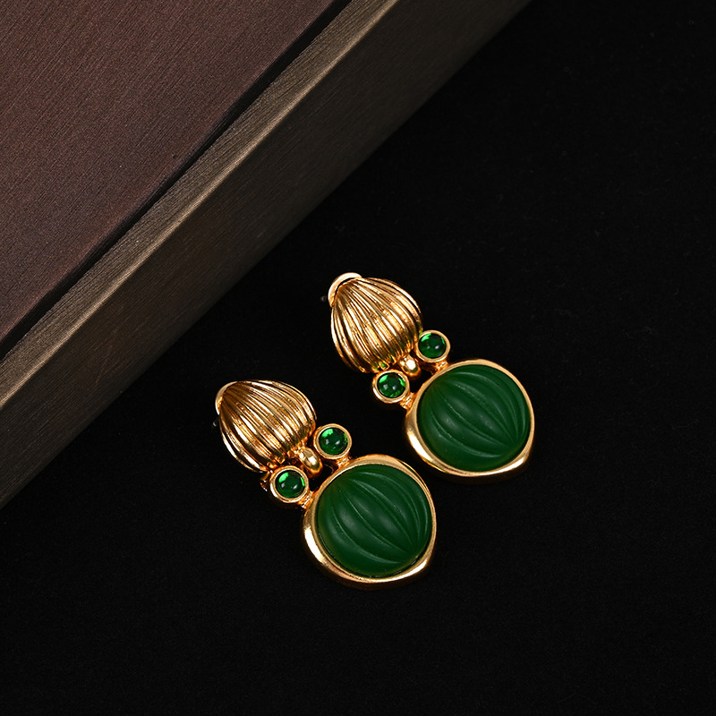Vintage exaggerated green crystal glass multi-layer stacking set necklace earring dress accessories choker