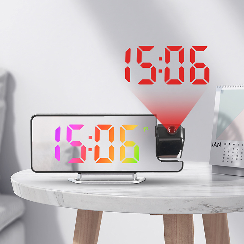 LED Large Screen Mirror Projection Alarm Clock Display Temperature Sensing Electronic Clock 673