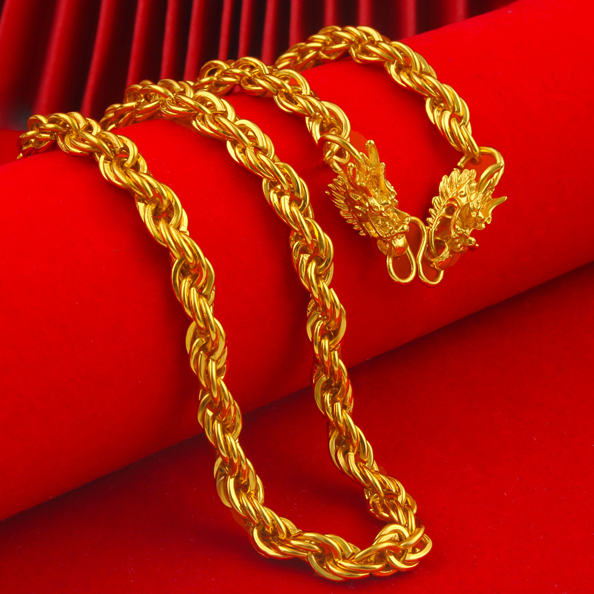 Gold-plated necklace bracelet set dragon head twist snake bone fox tail bold imitation sand gold Vietnam
