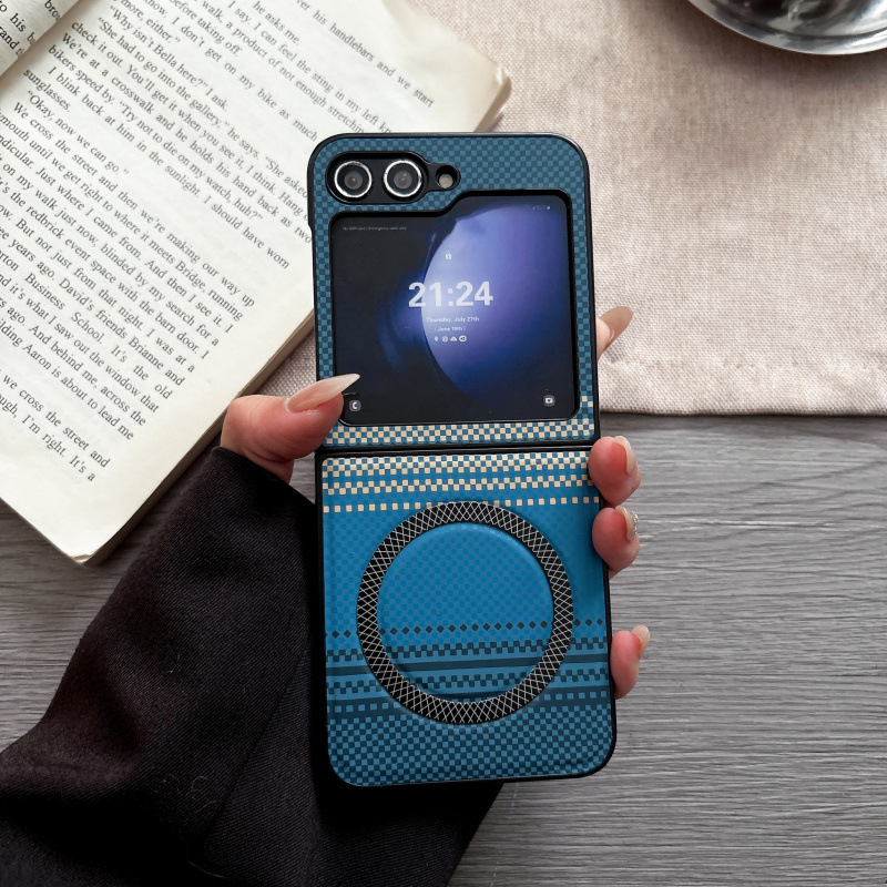 Compatible with Samsung Z Flip 7: Two-Tone Woven Texture Shock-Resistant Case, Z Flip 4 Magnetic Phone Case, Fold 7 Protective Case, MagSafe