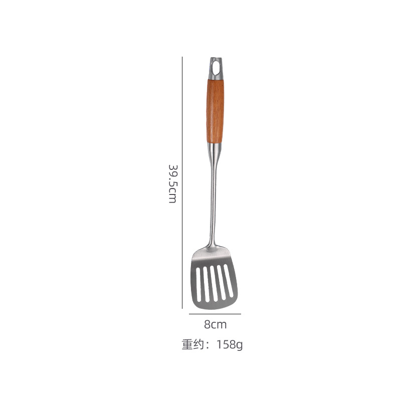 Thickened Stainless Steel Kitchen Utensils Set Wooden Handle Spatula Soup Spoon Slotted Spoon Frying Spatula Home Frying Spoon Spatula Kitchen Supplies