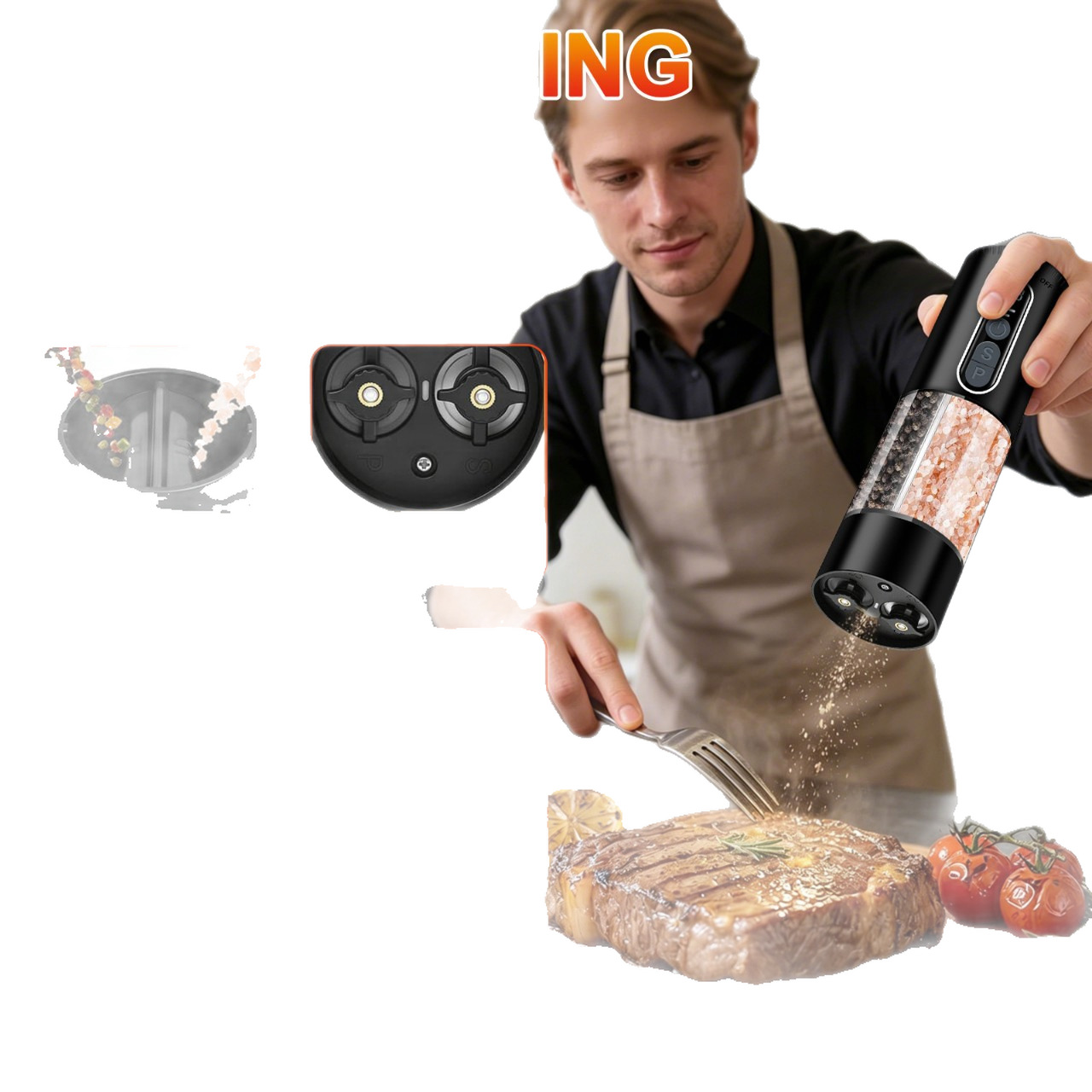 Electric pepper grinder 2-in-1 dual material bin dual grinding head salt pepper grind simultaneously powder grinder
