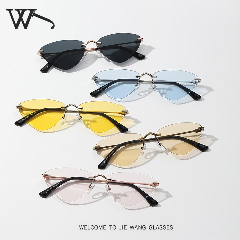 New Rimless Metal Sunglasses Street Photography UV Protection Color-Changing Sunglasses