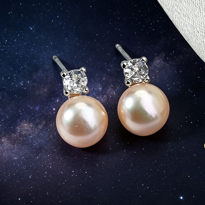 Natural Freshwater Pearl Earrings 8-9mm Large Point Small Light Bulb Dai Fei Princess S925 Silver Needle Earrings
