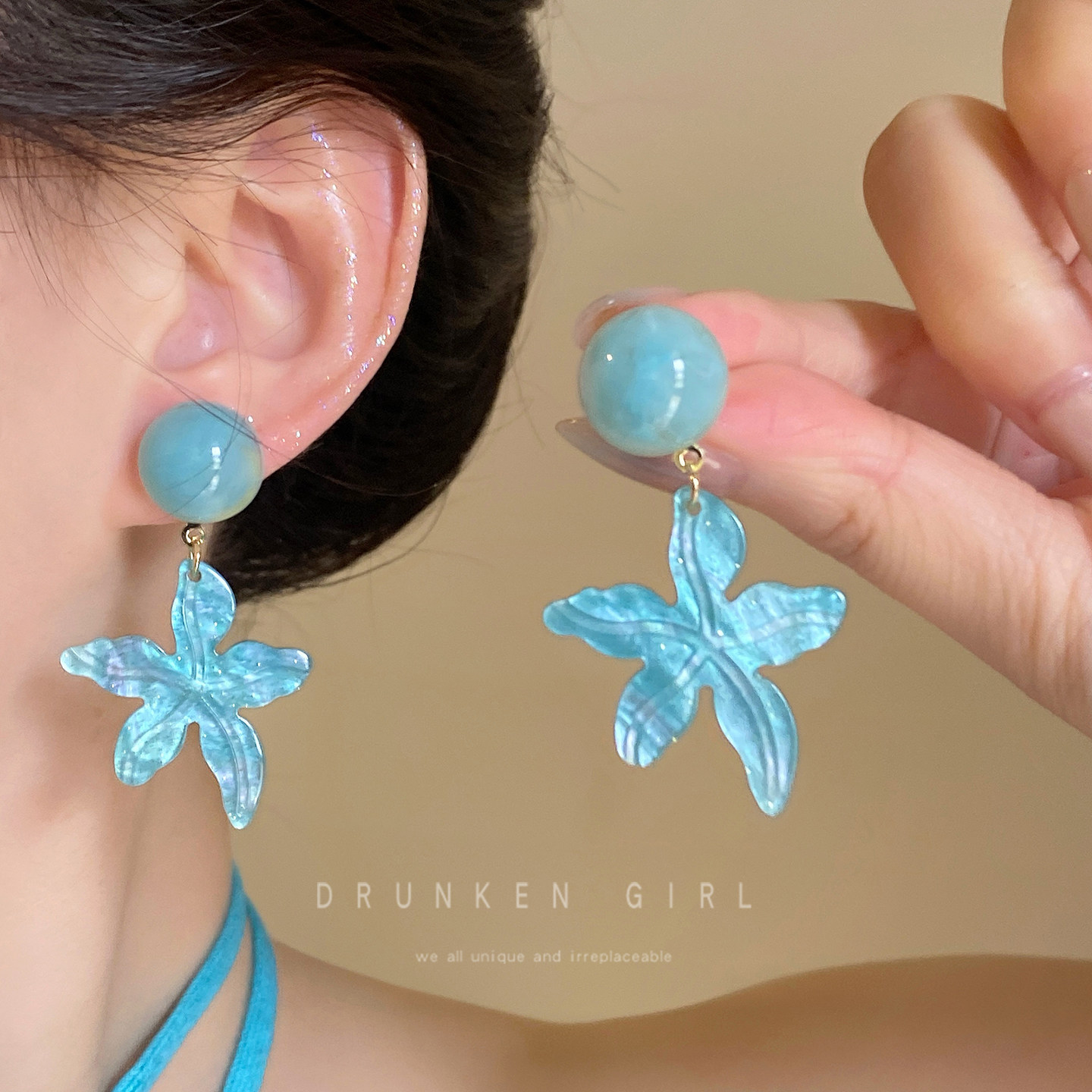 Dopamine Woven Flower Earrings for Women Summer Seaside Vacation Style Accessories Pink Stud Earrings