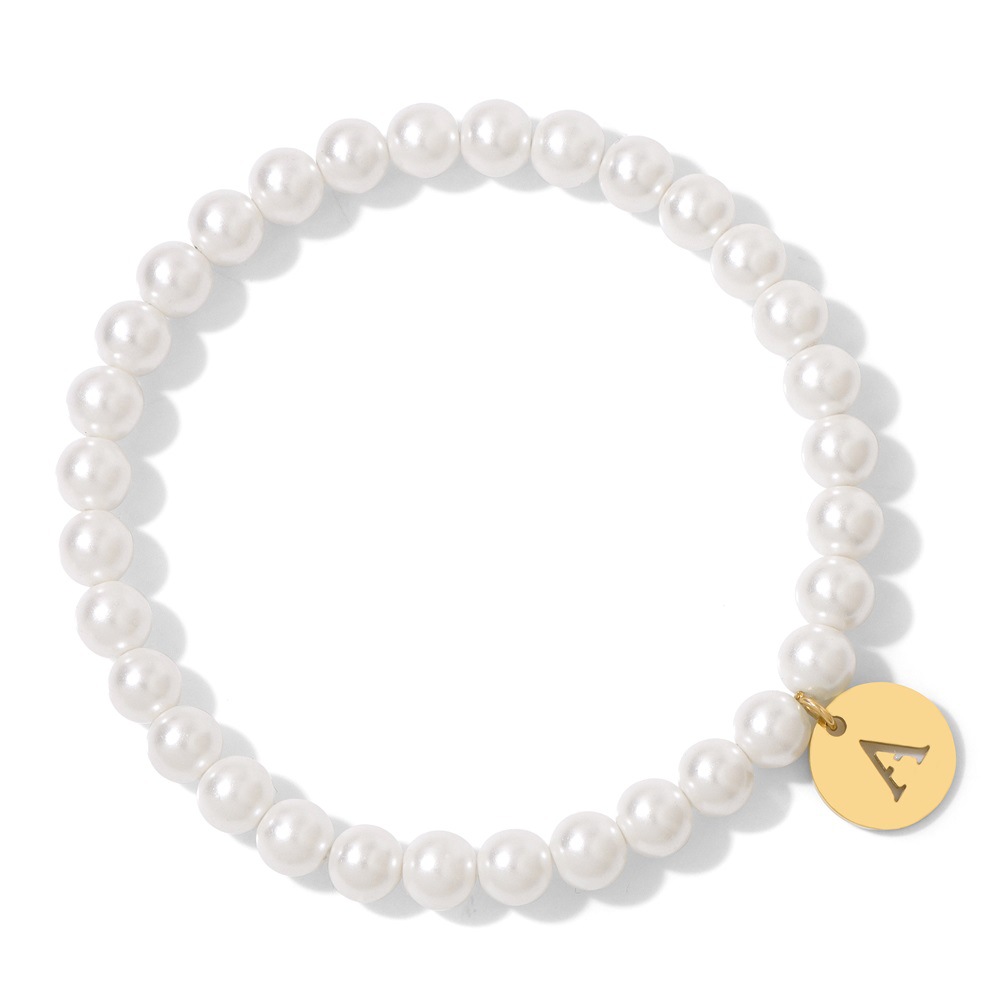Stainless steel letter pendant bracelet imitation pearl 6mm beads bridesmaid gift best friend friendship bracelet