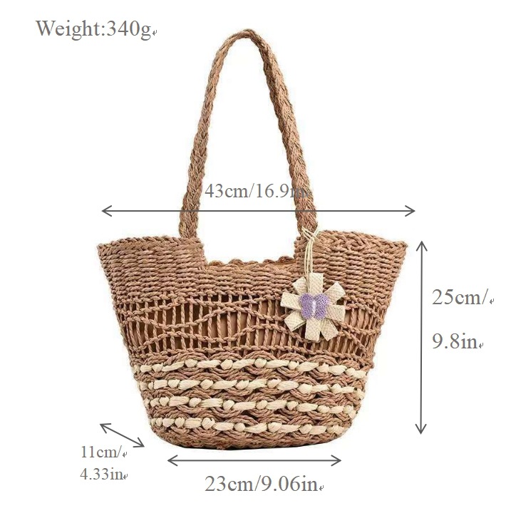 Summer Hollow Straw Bag Women's Handwoven Bag Large Capacity Single Shoulder Tote Bag Beach Vacation Beach Bag Straw Bag