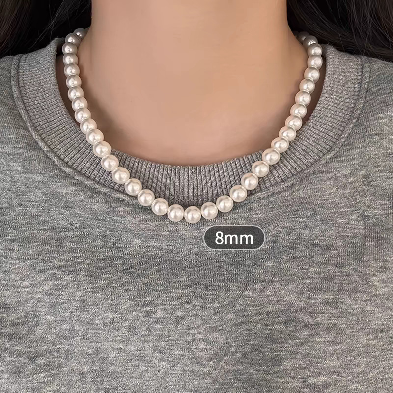 Swarovski Pearl Necklace for Women, Small Design Simple Clavicle Chain, Buckle Button, Sweater Chain
