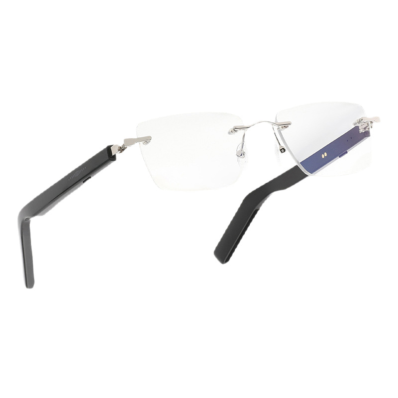 New AI Smart Translation Bluetooth Glasses LG13 Rimless Frame Touch Slide Black Technology Slim Temple