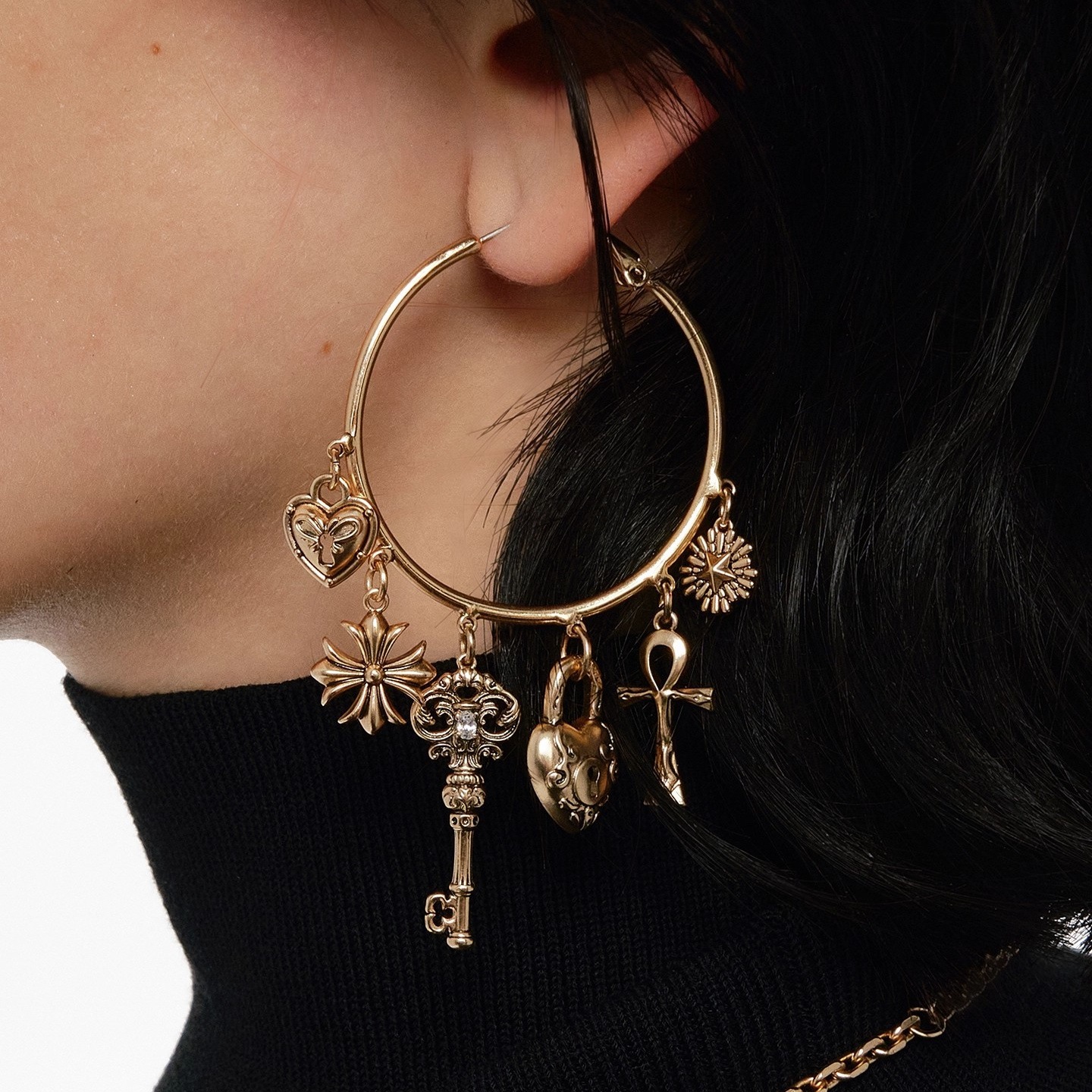 Love Lock Core Series Autumn and Winter American Style Key Love Earrings Large Hoop Earrings Women