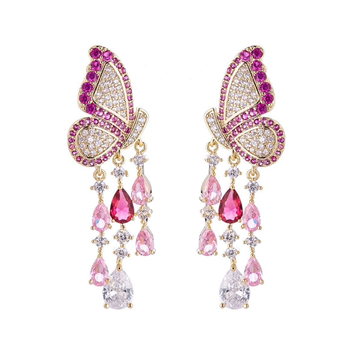 New butterfly wing waterdrop tassel micro-set earrings luxury elegant evening dress ear accessories