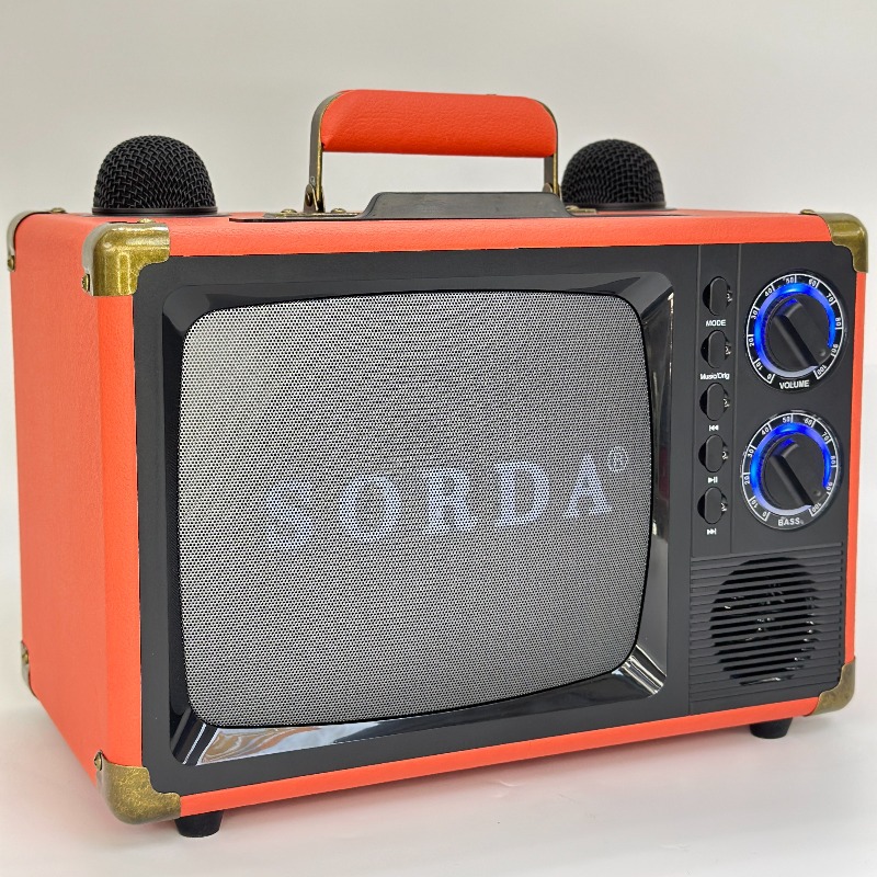 SD2107 Wood Box Covered with Leather Portable Outdoor Bluetooth Speaker K-Song Machine Wireless Dual Microphone