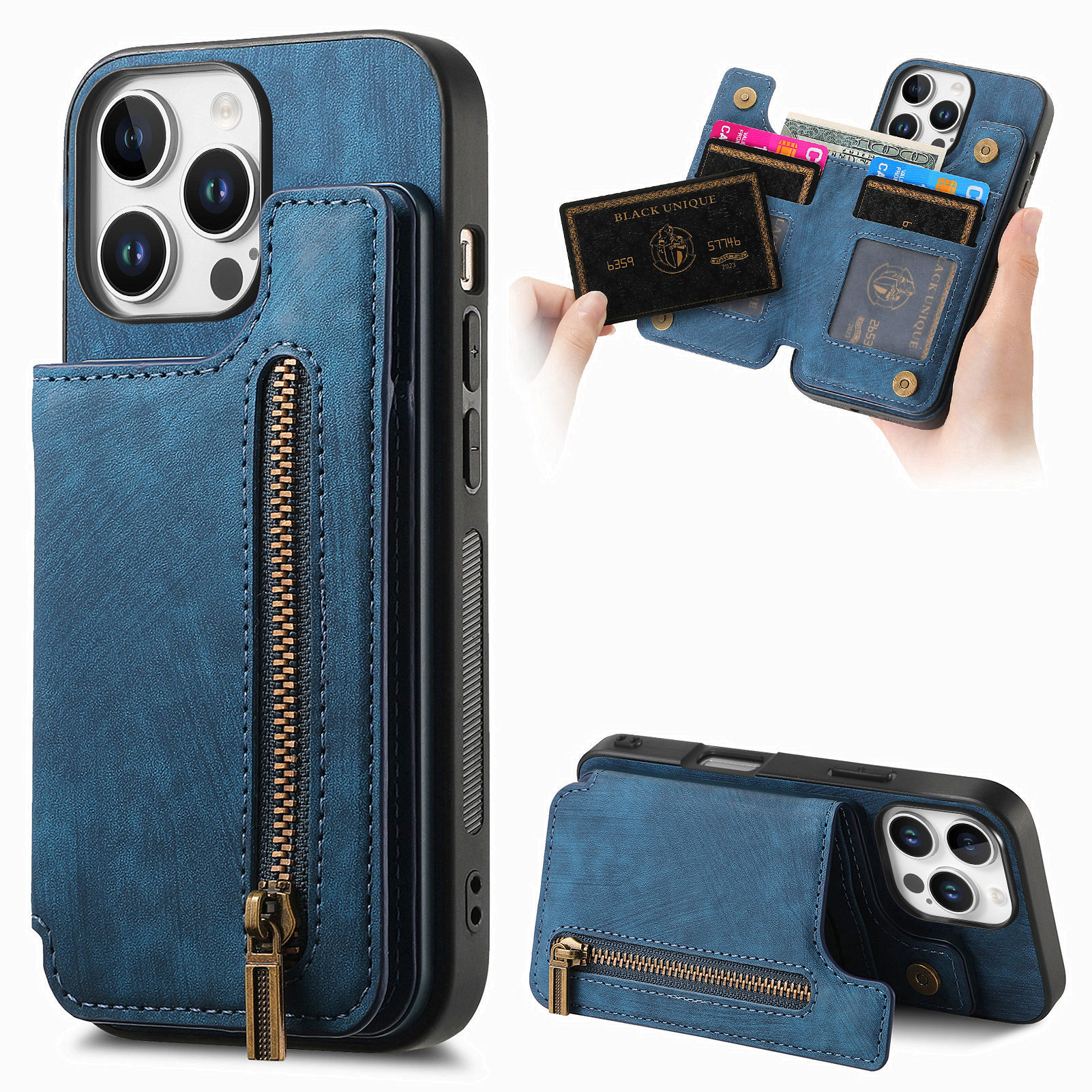 For Apple 18pro phone case left-right flip card holder iphone18 zipper card slot anti-drop leather case