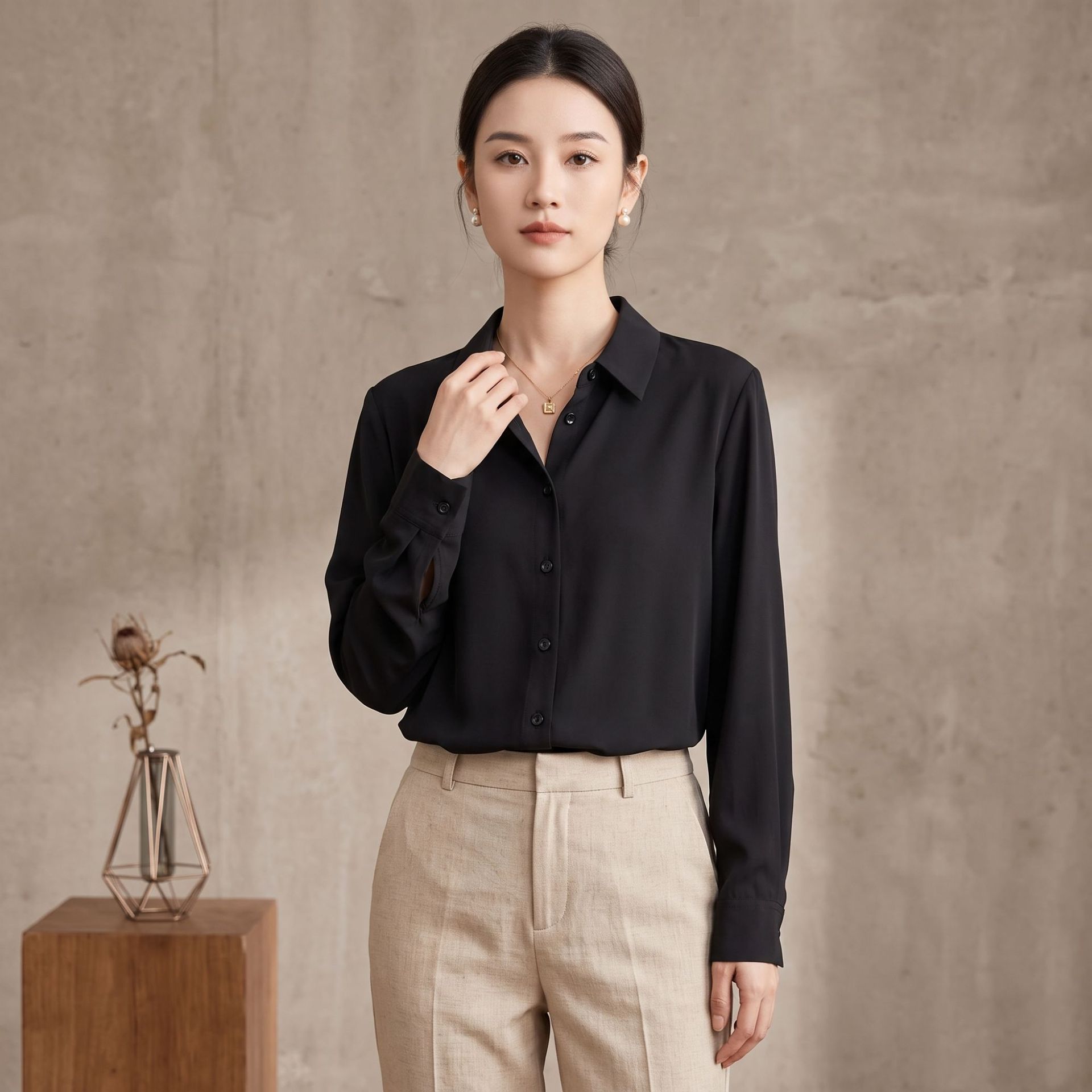 2026 Summer New Mulberry Silk Blouse for Women Long Sleeve Cardigan Shirt White Commute Square Collar Top