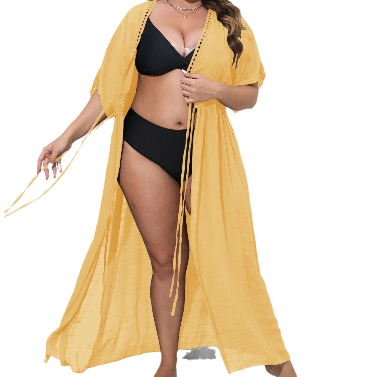 Women's Jacket Plus Size Lace Patchwork Beach Bikini Outer Sunscreen Cardigan