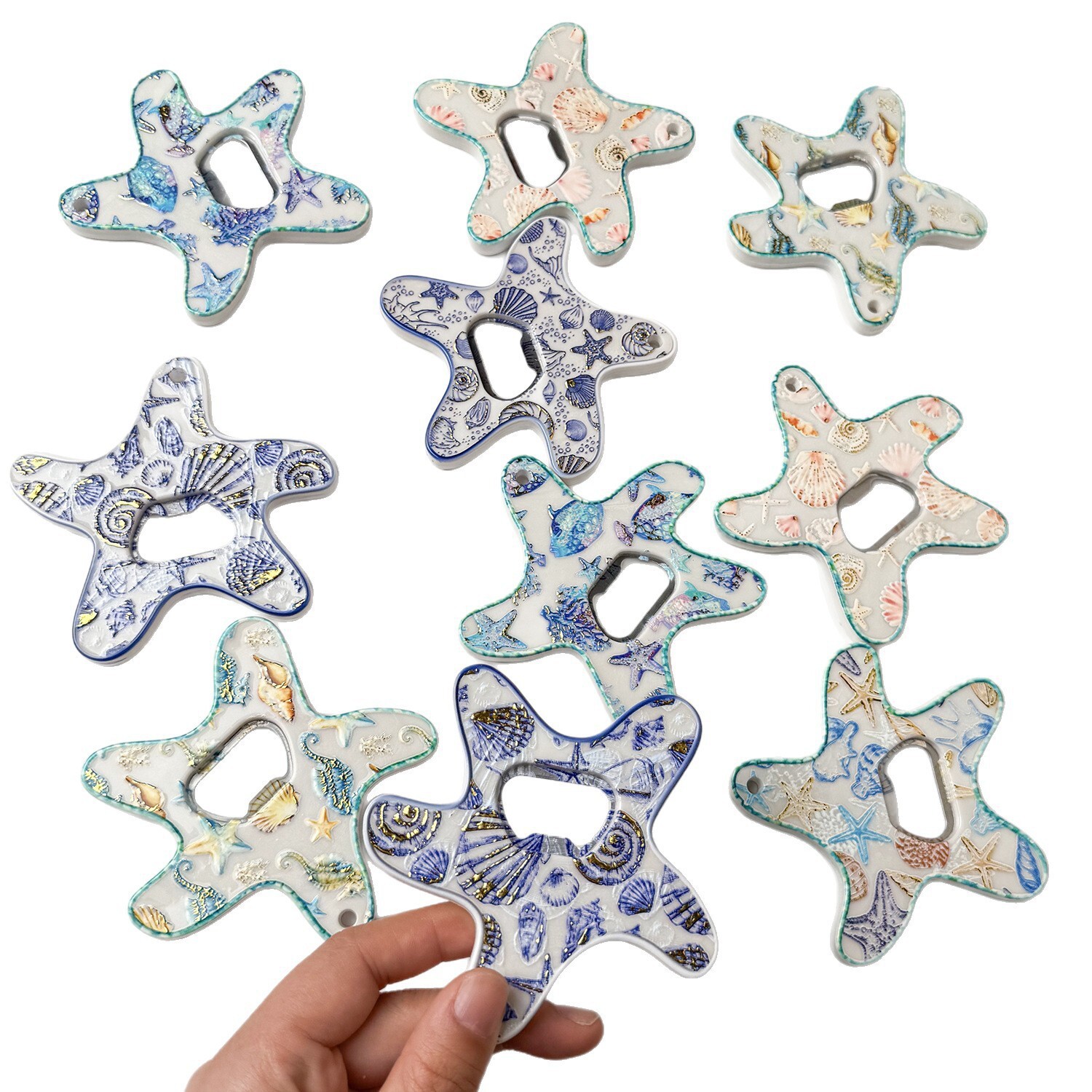 Ocean Series Starfish Fridge Magnet Bottle Opener Unique Embossed Gold Foil Process Ocean Fridge Magnet