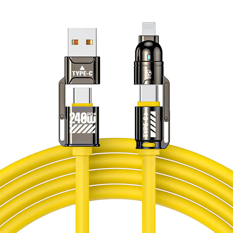 Silicone Four-in-One Data Cable 240W Fast Charging Cable for iPhone Apple Huawei Xiaomi Samsung