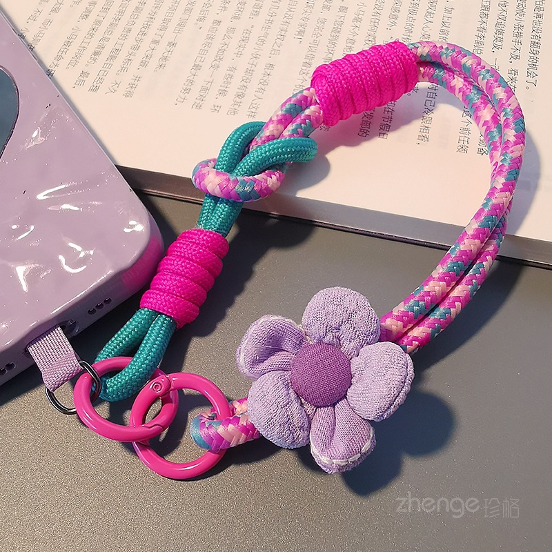 Flower phone strap women's wrist short thumb ring braided rope outdoor anti-loss travel climbing rope anti-theft hand strap