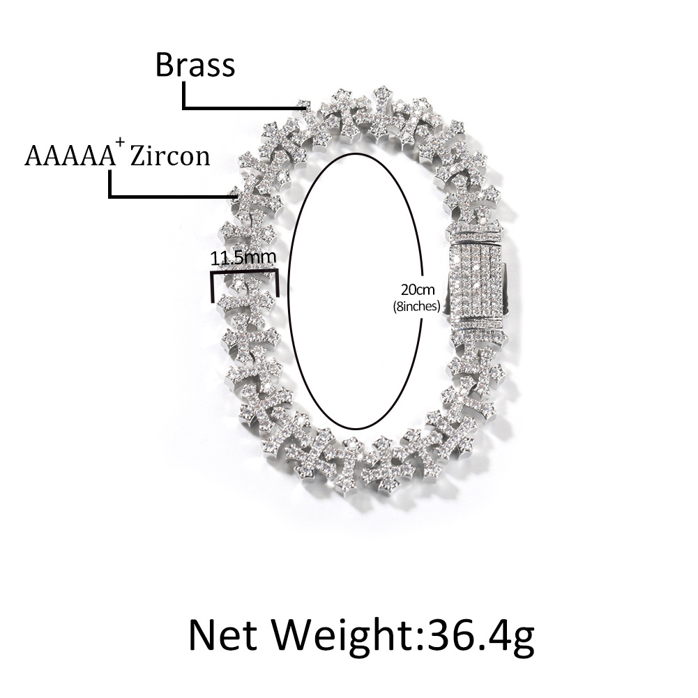 Hip Hop Copper Inlaid Zircon 11.5MM Cross Bracelet Unisex Bracelet Accessories