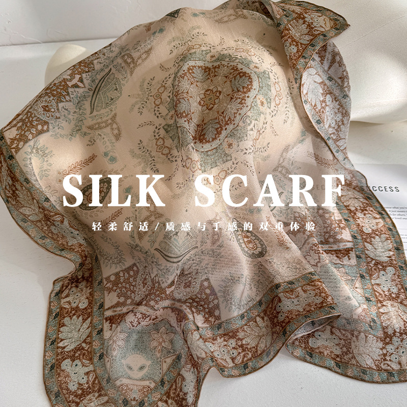「Classic Paisley」Xili silk real silk scarf for women, summer garden series mulberry silk scarf, decorative neck scarf