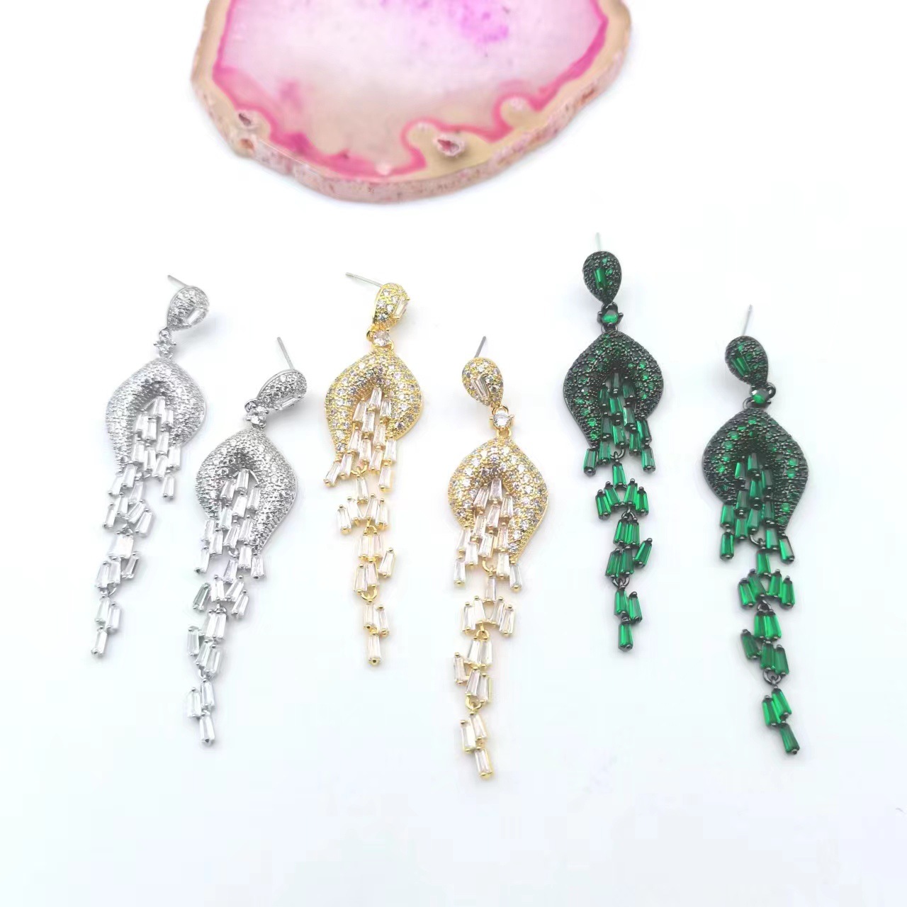 New zircon earrings S925 silver needle long tassel ear jewelry