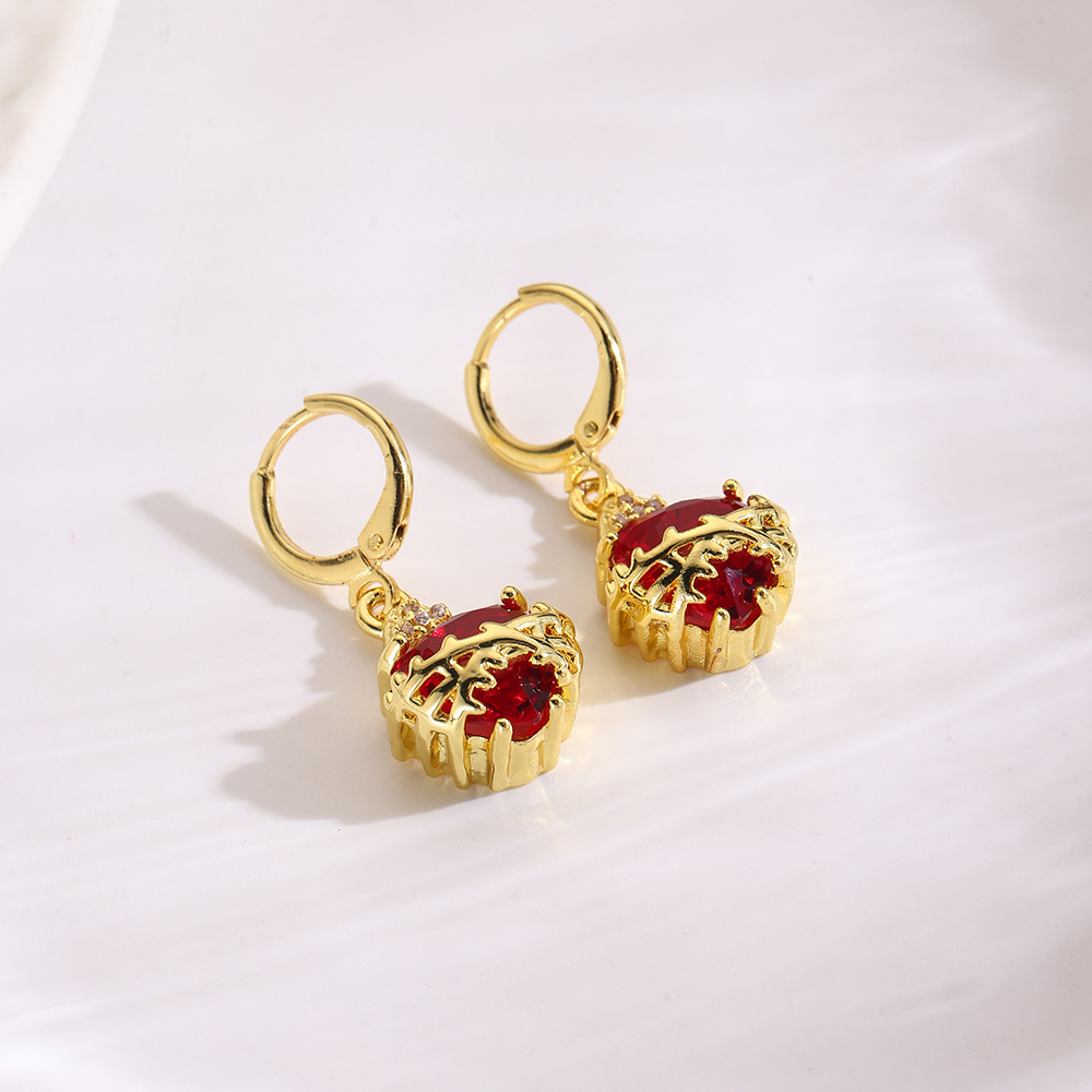 Copper plated red heart cross earring earrings sweet rose crown arrow through heart ear clip earring earrings jewelry