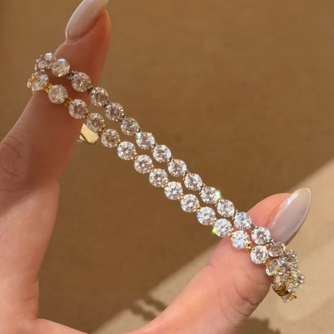 Heavy duty seamless setting sparkling bare diamond lace tennis bracelet brilliant zircon simple layered bangle women