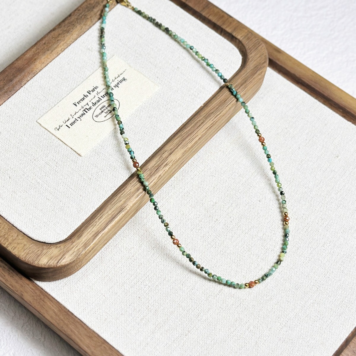 New Ethnic Contrast Color Natural Stone Beaded Necklace Small Geometric Pendant Collarbone Chain Sweater Chain