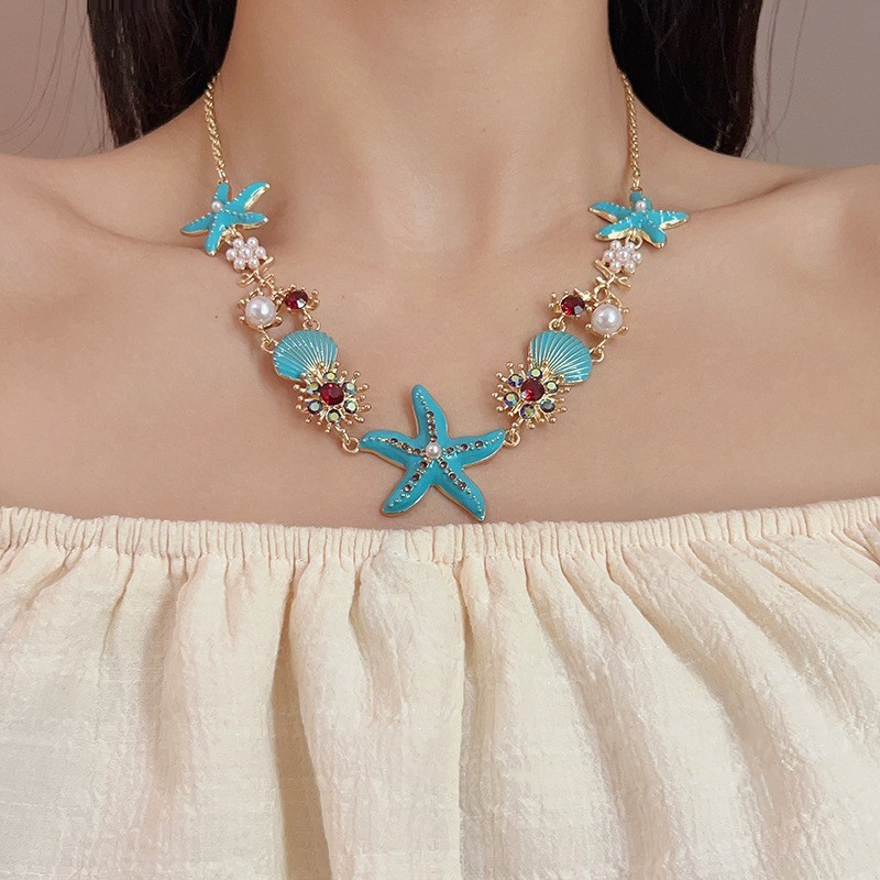 Ocean Vacation Style Starfish Shell Coral Necklace Bracelet Collarbone Chain Pendant Accessories