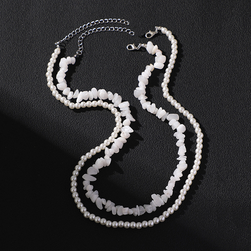 Rongshang Crushed Stone Imitation Pearl Necklace for Men Hip-Hop Beaded Clavicle Chain Accessory