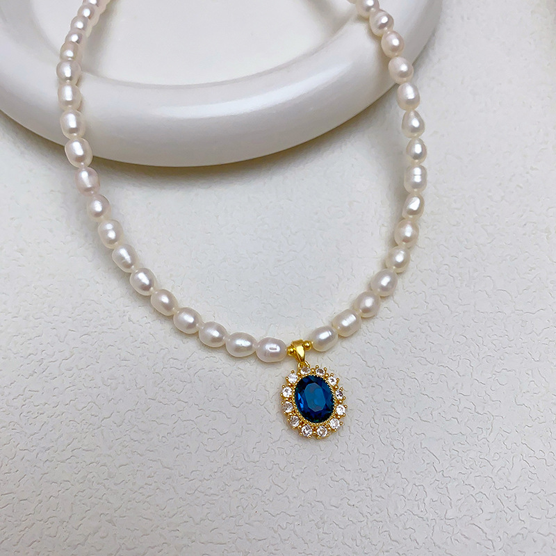 Natural freshwater genuine pearl necklace for women, royal style elegant collarbone chain, sweater chain
