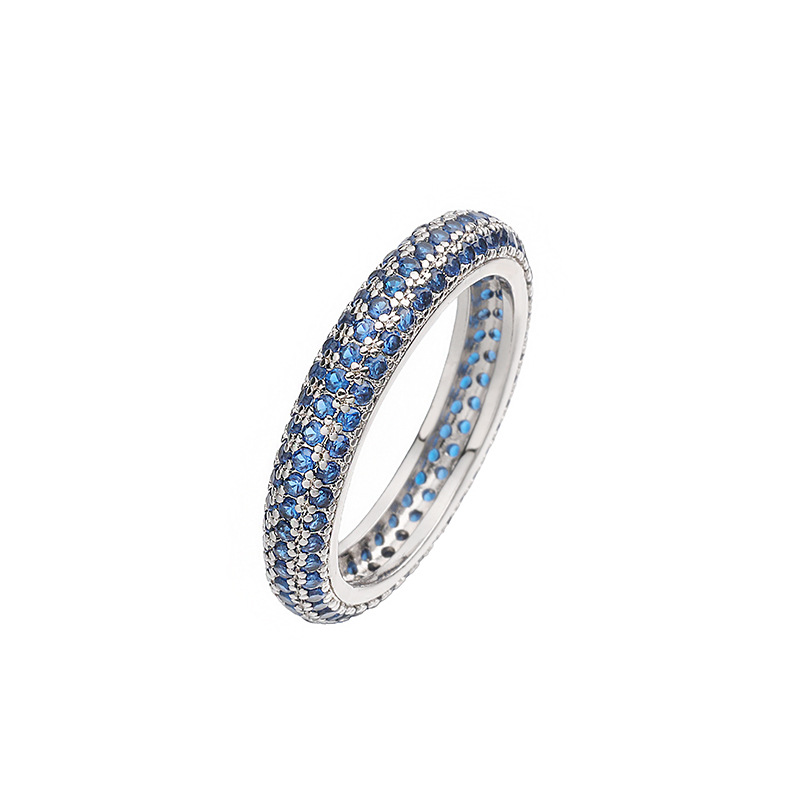 Copper Micro-Set Colorful Diamond Size 6-8 Round Ring Unique Row Diamond Circle Ladies Layered Ring