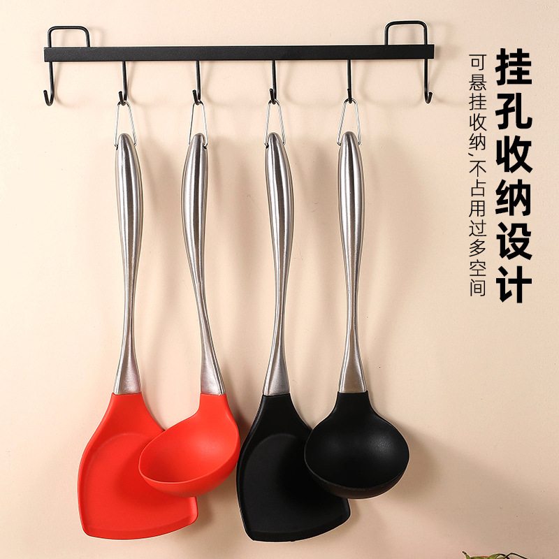 Stainless Steel Silicone Spatula Kitchen Utensils Food Grade Spatula Frying Spoon Spatula Soup Spoon Kitchen Home Non-Stick Pan Spatula Oil Control