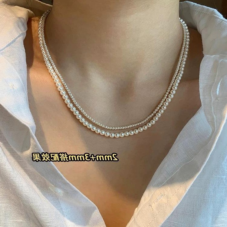 Swarovski 2mm Ultra Fine Rice Pearl Necklace for Women Clavicle Chain