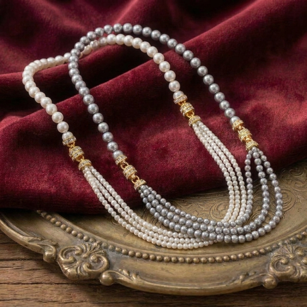 Qingdao vintage multi-layer pearl necklace long tassel choker